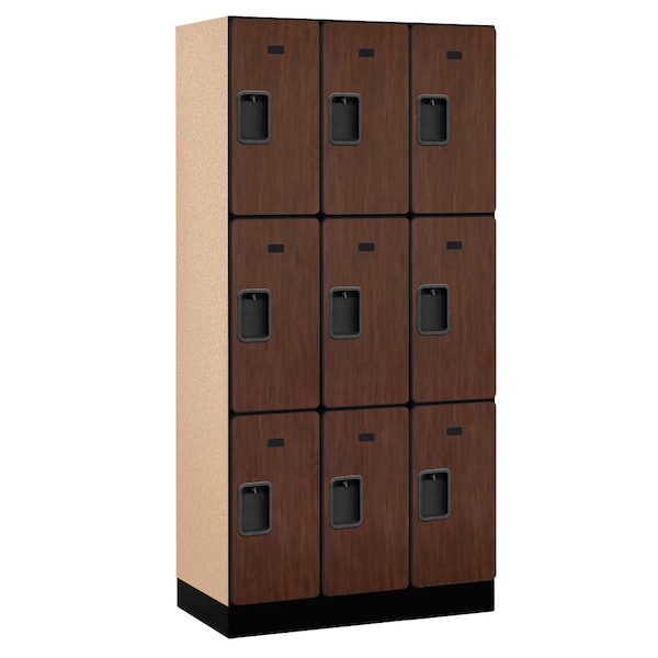 Wardrobe Locker, 36" W, 18" D, 76" H, (3) Wide, (9) Openings, Mahogany